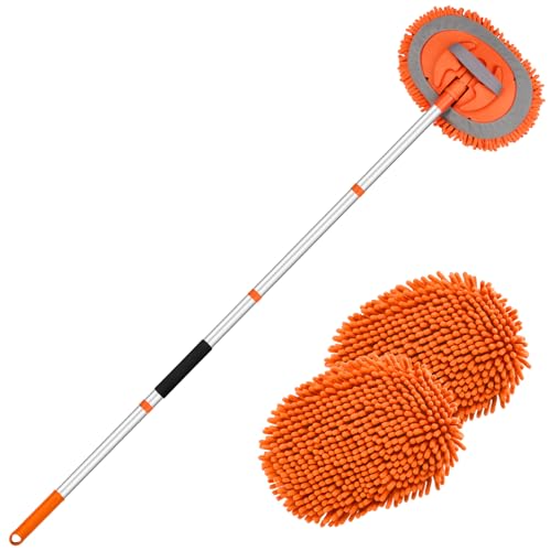 Ordenado 62" Car Wash Brush Kit Mitt Mop Sponge with Long Handle Chenille Microfiber Car Cleaning Brush Kit Supplies Car Washing Mop Kit Car Care Kit of Scratch-Free Replacement Head for Car RV Truck - color: D-orange