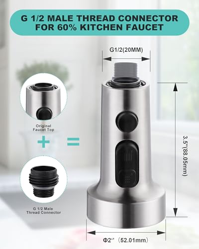 ARCORA Pull Down Kitchen Faucet Head Replacement with 13 Adapters, 3 Modes - color: Brushed Nickel