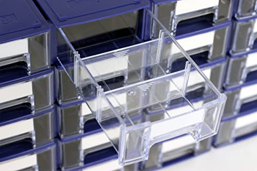 Stackable Storage Drawers Set of 20 with Dividers and Paper Labels - color: Blue