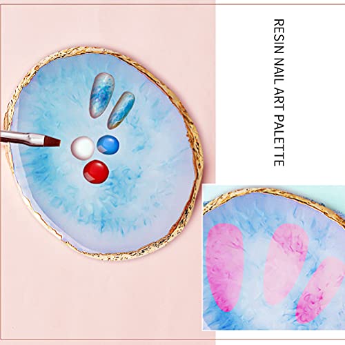 2 Pieces Resin Nail Art Palette, Nail Art Painting Gel Palette Gold Edge Color Makeup Display Board Nail Art Display Cosmetic Mixing Tools - color: Blue, White