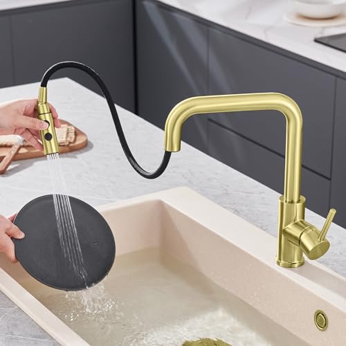 TIORIY Kitchen Faucet Head Replacement Metal, Pull Down Spray Head with 15 Adapters for Kitchen Faucet, 2 Function Kitchen Sink Spray Nozzle, Stainless Steel, Brushed Gold - color: Brushed Gold