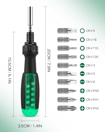 10-in-1 Precision Ratchet Screwdriver Set, Slotted/Pozi/Torx