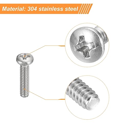 uxcell #2-56x3/8 Pan Head Machine Screws, 304 Stainless Steel 18-8 Screw, Phillips Drive, Fully Threaded, Bright Finish, Pack of 200 - size: #2-56x3/8"