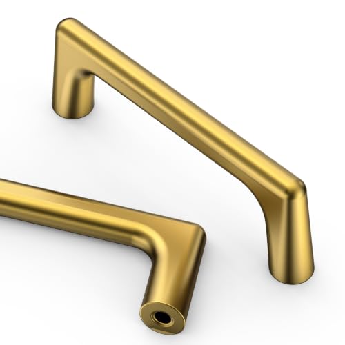 Asidrama 10 Pack 3 Inch(76mm) Vibrant Brushed Moderne Brass Cabinet Pulls Heavy-Duty Solid Kitchen Cabinet Handles Drawer Hardware for Bathrooms Cabinets 3307 - color: Vibrant Brushed Moderne Brass, size: 3" Hole Center, style: 10 Pack
