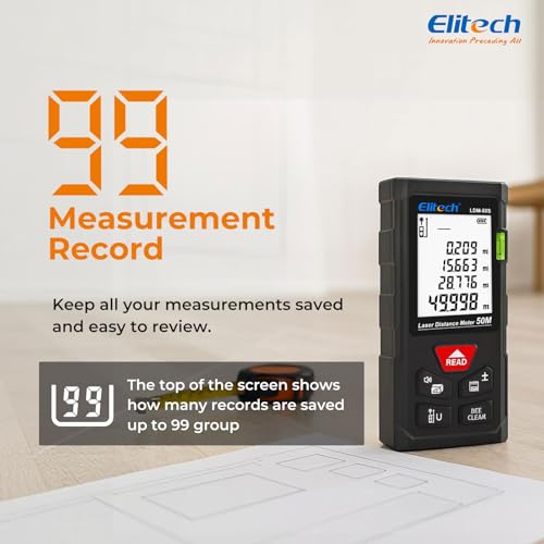 Elitech Laser Tape Measure, 165ft Laser Distance Meter with Bubble Level - style: Standard