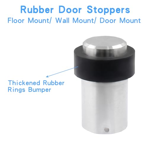 Luomorgo Floor Door Stop, 2-3/8" Height Door Stoppers, 1 Pack | Cylindrical, Floor Mounted, Stainless Steel, Brushed Nickel, Rubber Bumper Wall Protector
