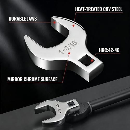 1/2'' Full Polish Drive Jumbo Crowfoot Wrench, Open End Wrench, SAE, 1-3/16'', CR-V Steel, Tools for Mechanics Maintenance or Repairs, Access Fasteners in Tight Spaces Work Hard-To-Reach Areas - size: SAE-1-3/16''
