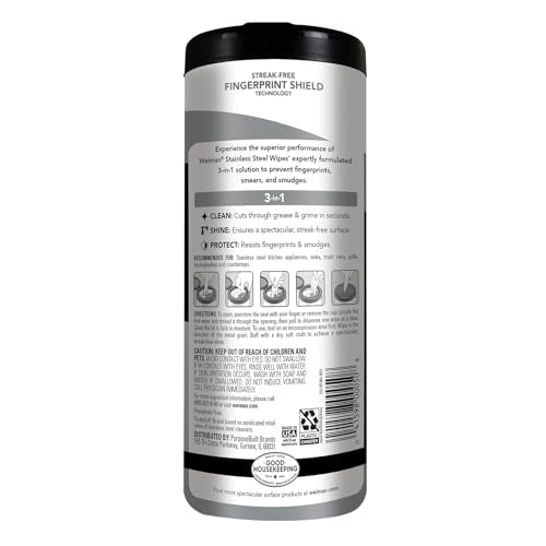 Weiman Stainless Steel Cleaner & Polisher, 30 Ct Wipes, Kitchen Appliance - style: 30 Count (Pack of 1)