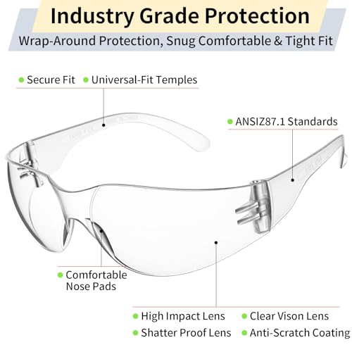 10 Pack Safety Glasses for Men Women, ANSI Z87.1 Certified - color: Clear