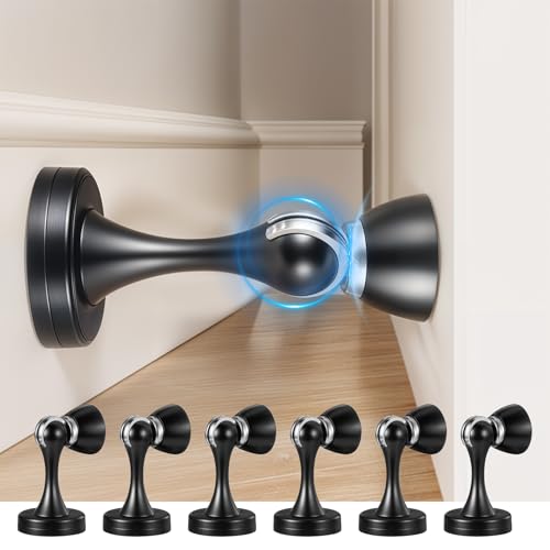 6 Pcs Magnetic Door Stoppers, Stainless Steel Heavy Duty Magnetic Door Stops for Wall and Floor Mounting, Door Holder Keep Door Open (Black)