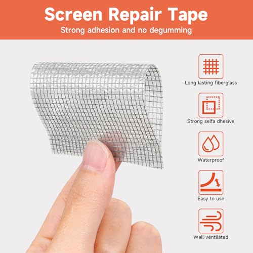 HOFUDON 4in X 20ft Window Screen Repair Tape Grey- Heavy Duty 3-Layer Adhesive, Waterproof Fiberglass Mesh - color: Grey