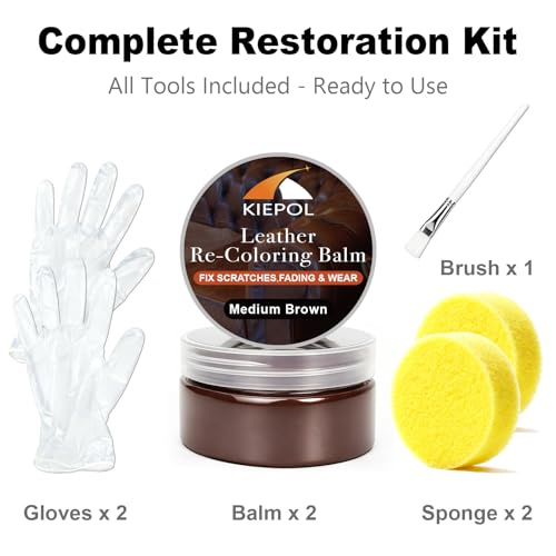 Medium Brown Leather Repair Kit, Recoloring Balm, Leather Dye | Restore Scratches, Faded & Aged Leather & Vinyl Couches, Boots, Car Seats & Furniture - color: Medium Brown