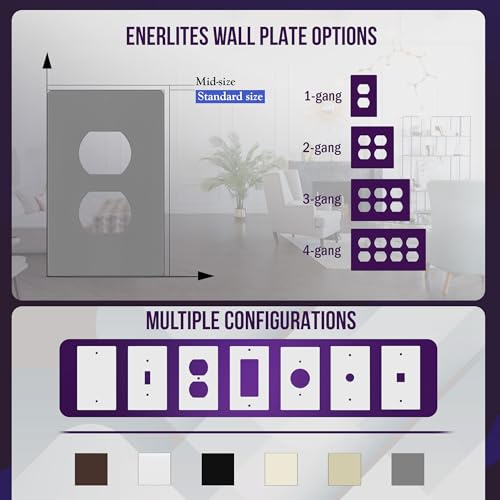 ENERLITES Screwless Duplex Outlet Covers Wall Plate, 1-Gang, 1 Pack, Gray - color: Gray, size: Screwless