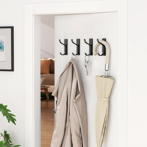 Adhesive Wall Hooks for Towel/Coat,13Lb Strong Stick-On Hooks, Black 4 Pack - color: Black, size: 4 Pack