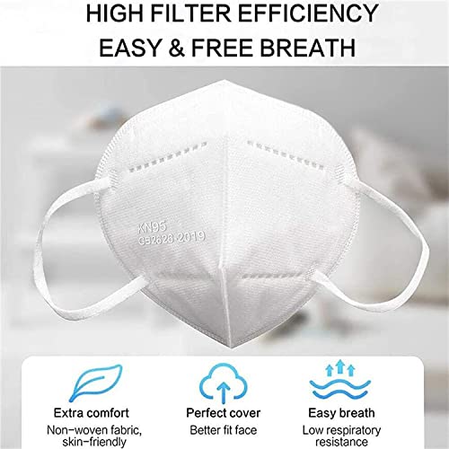 LEMENT 50PCS KN95 Face Mask, Cup Dust Masks with Elastic Ear Loops(White) - color: Adult-50 Pack-white