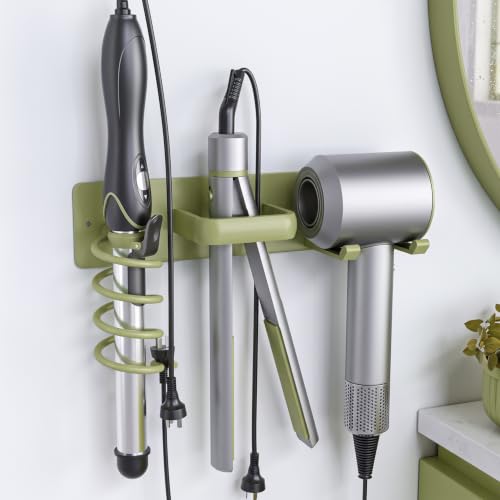 Tindbea Hair Dryer Holder Wall Mount Aluminum Alloy Hot Tools Organizer - color: Green