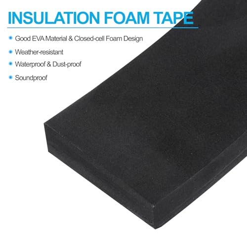 PATIKIL 1-9/16"W x 3/4" T x 6.6Ft Insulation Foam Tape, Self-Adhesive EVA Weather Stripping for Wrap Pipe Door Window Insulation Soundproof Anti Vibration Collision, Black - size: 1-9/16"W x 3/4"T