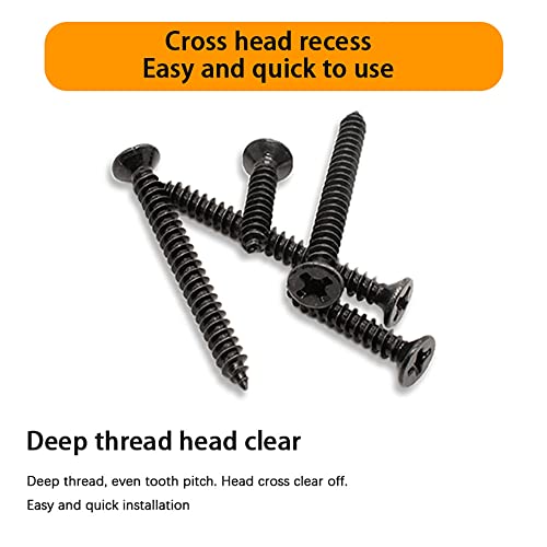 530 pcs M4 Black Wood Screws Assortment Kit,High Hardness Carbon Steel Self-Tapping Screws,Phillips Drive Flat Head Screws Set Kit,Black Oxide,Full Thread,Countersunk Head - size: M4, style: Flat Head (Carbon Steel)
