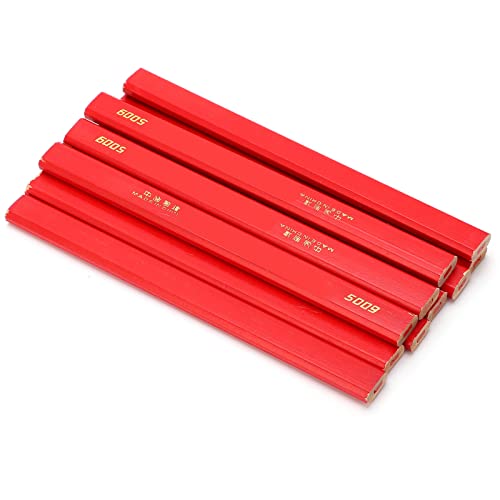 10PCS Carpenter Pencils, 170 mm Octagonal Construction Pencil, Red Woodworking Pencil for Framing, Concrete Marking