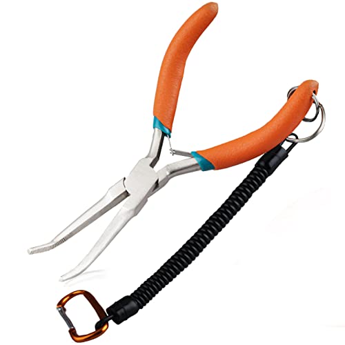 Small Bent Needle Nose Pliers for Jewelry Making 5.5 Inches Angled Needle Nose Pliers With Serrated Jaw Needle Remover Pliers With Lanyard Curved Handle Working In Tight Spaces - style: Bent Needle Nose Plier