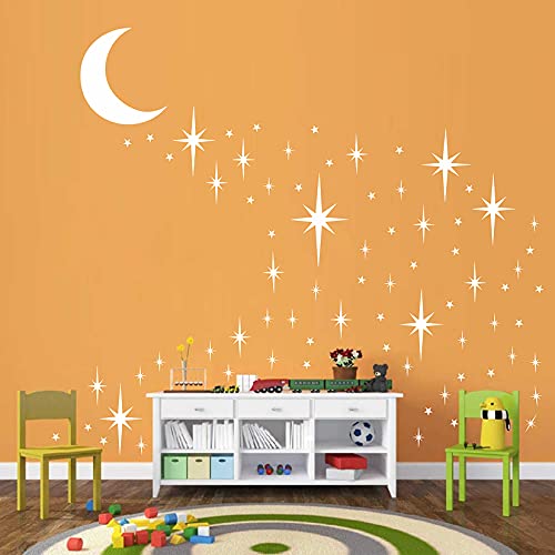 Retro Starburst Wall Decals Stars Wall Sticker Star Moon Vinyl Decal White - color: Retro Starburst -White