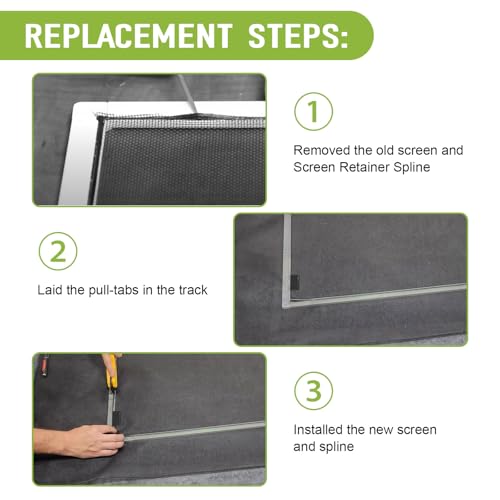Window Screen Pull Tabs 20 Pack Hollow Flat Spline Channel Pull Lift Tabs Replacement Repair Clips Kit, Window Screen Frame Center Brace Privacy Screen Mounting Tabs, Black Vinyl