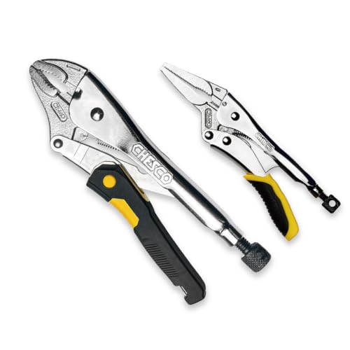 CHESCO 10-Inch Curved Jaw & 6-Inch Long Nose,2nd Gen Easy Release Patented Force-Saving Locking Pliers, Premium Cr-Mo Steel Vise-Grips for Welding, Automotive, HVAC & Plumbing, Locking Pliers - size: 10 Inch & 6 Inch