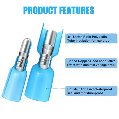 200PCS Heat Shrink Bullet Connectors Kit 22-10AWG, Waterproof Insulated Male & Female Wire Terminals Splice Crimp Connectors (12-10AWG,14-16AWG,18-22AWG), for Automotive Marine RV Home Wiring