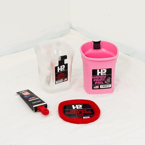 Handy Paint Pail Kit, 32 fl oz Paint Holder with 6 Disposable Liners, Snap-On Lid and 2-Inch Angled Mini Brush for Trim, Cut-Ins, and Small Painting Projects, Pink Kit