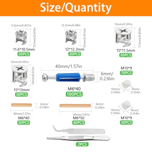 390PCS Cam Locks for Furniture 3-in-1 Eccentric Hardware Wheels Furniture Fasteners Cam Lock Nuts and Cam Screws Furniture Cam Lock Fasteners for Drawer Dresser Cabinet