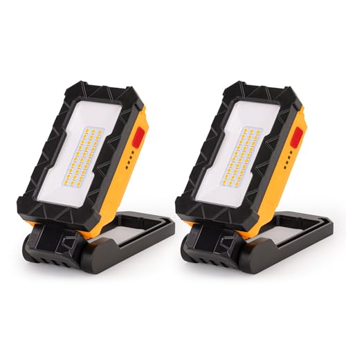 LUTEC Rechargeable Work Light, 1000 Lumens LED Magnetic Light with Magnetic Base and Hanging Hook，360°Rotate and 200°Swivel for Car Repair, Emergency and Camping-2 Pack (Orange)