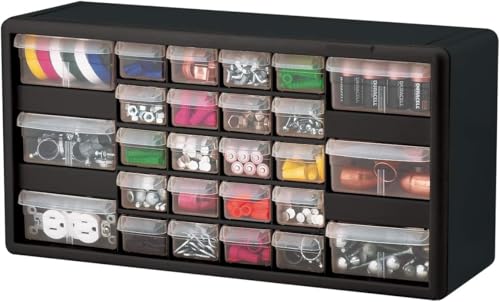 Akro-Mils 26-Drawer Plastic Storage Cabinet, 20"W x 6"D x 10"H, Black - size: 26-Drawer