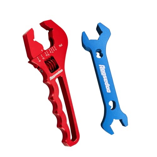 Adjustable AN Fittings Wrench AN Wrench for Hose Fitting Adapters AN Fitting Tool 3AN-16AN Lightweight Aluminum Red. With a Double Hose End Fitting Wrench 6AN Socket-AN8 B-nut Blue - color: Red & Blue