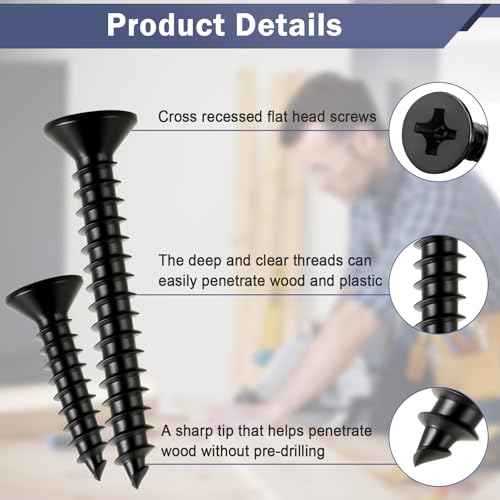 250Pcs Wood Screws Assortment Kit, #6#8 Black Screws, Cross Recessed Flat Head, Wood Screws, Assorted Screws, Screw Set (2", 1-1/2", 1-1/4", 1", 3/4", 5/8", 1/2")