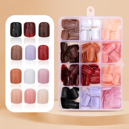 288 Pcs Press On Nails Short Square Fake Nails Press Ons Set Solid Color False Nails Full Cover Acrylic Glue on Nails Reusable Glossy Artificial Nail Kit for Women Girls Manicure 12 Color - color: A007