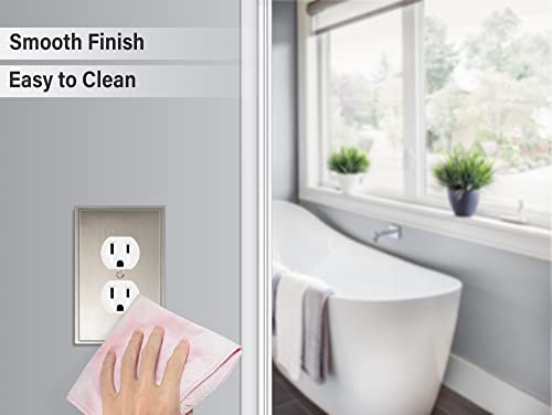 Henne Bery Soft Modern Decorative Wall Plate Switch Plate Outlet Cover (Single Duplex 2PK, Satin Nickel) - style: Single Duplex 2PK