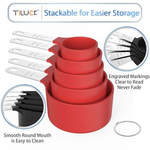 Measuring Cups & Spoons Set, Stackable Cups and Spoons - color: Red