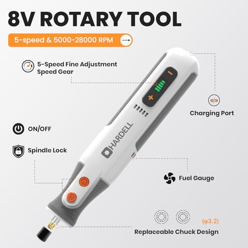 HARDELL 8V Cordless Rotary Tool Kit, 5‑Speed, 42 Accessories, 28000RPM - color: White