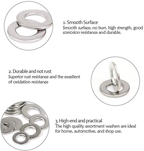 M10 304 Stainless Steel Flat Washer and Split Spring Lock Washer Assortment Set, 50Sets /Pack (M10)