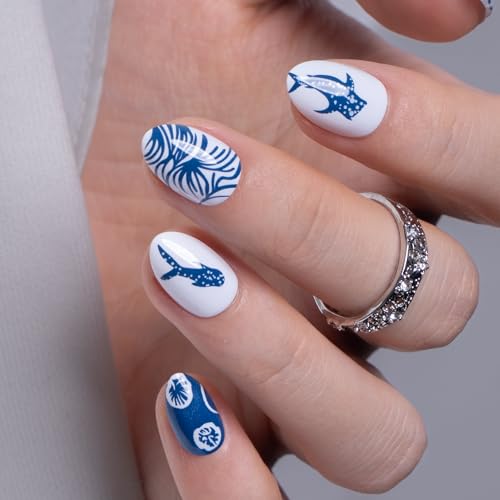 CurvLife Extra Short Almond Press On Nails, Azure Tide Blue, Soft Gel - color: A8 - Azure Tide