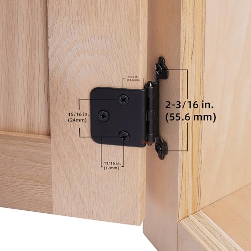 DecoBasics Free Swinging (Non Self-Closing) Overlay Cabinet Hinges Black – 50 Pack (25 Pairs) for Kitchen Cabinet Doors – Matte Black w/Matching Screws & Quiet Bumpers - color: Matte Black