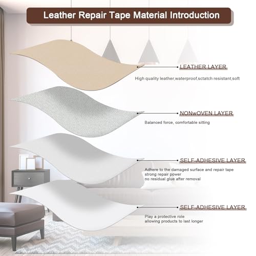 JDLUGH Leather Repair Patch Tape, 15x60 Inch, Beige/Dark Beige - color: Beige / Dark beige, size: 15x60 Inch