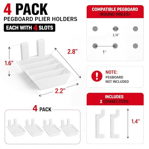 Zonon 4 Pcs Pegboard Scissor Holder 4 Slot White Plastic Hangers - color: White, size: 4 Slot