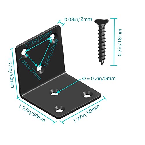 Black Stainless Steel Shelf Bracket,Joint Right Angle Bracket,L Shape Heavy Duty Metal Corner Brace Shelf Supporter for Wood Aufuga (20, 2x2x2) - size: 2x2x2