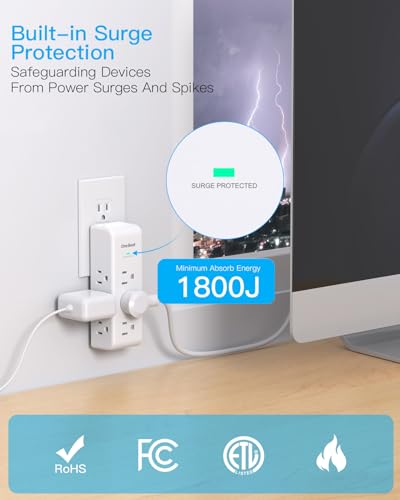 2 Pack Surge Protector Outlet Extender Rotating Plug, 9AC Multi Plug Outlet - color: White, size: 9AC, 2 Pack