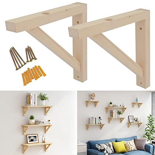 OVOV 2 Pack Wall Mount Wooden Shelf Brackets Triangle 10 Inch - color: Wood, size: 10 Inch