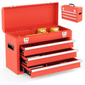 3 Drawer Metal Tool Box, Portable Metal Tool Box with EVC Liners and Latches Closure, Heavy Duty Steel Tool Chest with Ball Bearing Opening and Powder Coated Finish, Red - color: Red