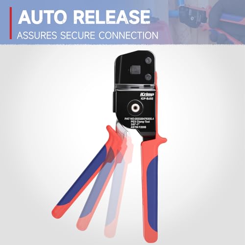 iCrimp KIT-BJ02 PEX Crimping Tool Kit with PEX Clamps, PEX Pipe Cutter, One-Handed PEX Clamp Tool for Cinching 3/8-in, 1/2-in, 3/4-in, 1-in PEX Clamps, Cinch Only