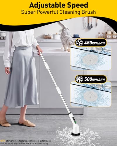 Electric Spin Scrubber for Bathroom, Shower Scrubber with Long Handle - color: White, size: 3 Brush Heads