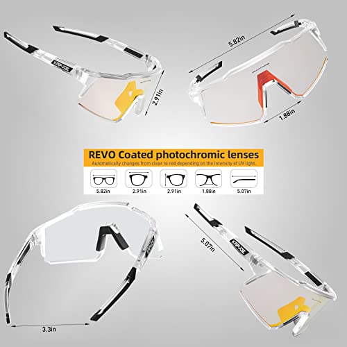 KAPVOE Photochromic Cycling Glasses Clear Mountain Bike Glasses K9022 - color: Transparent-photochromic-red